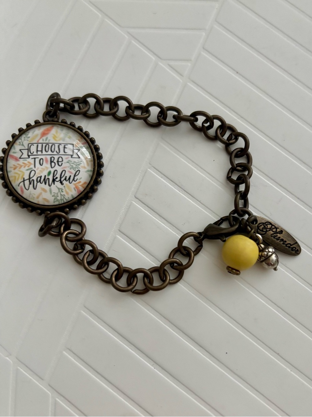 Plunder Bronze Chain Bracelet with Yellow Bead and Inspirational Charm